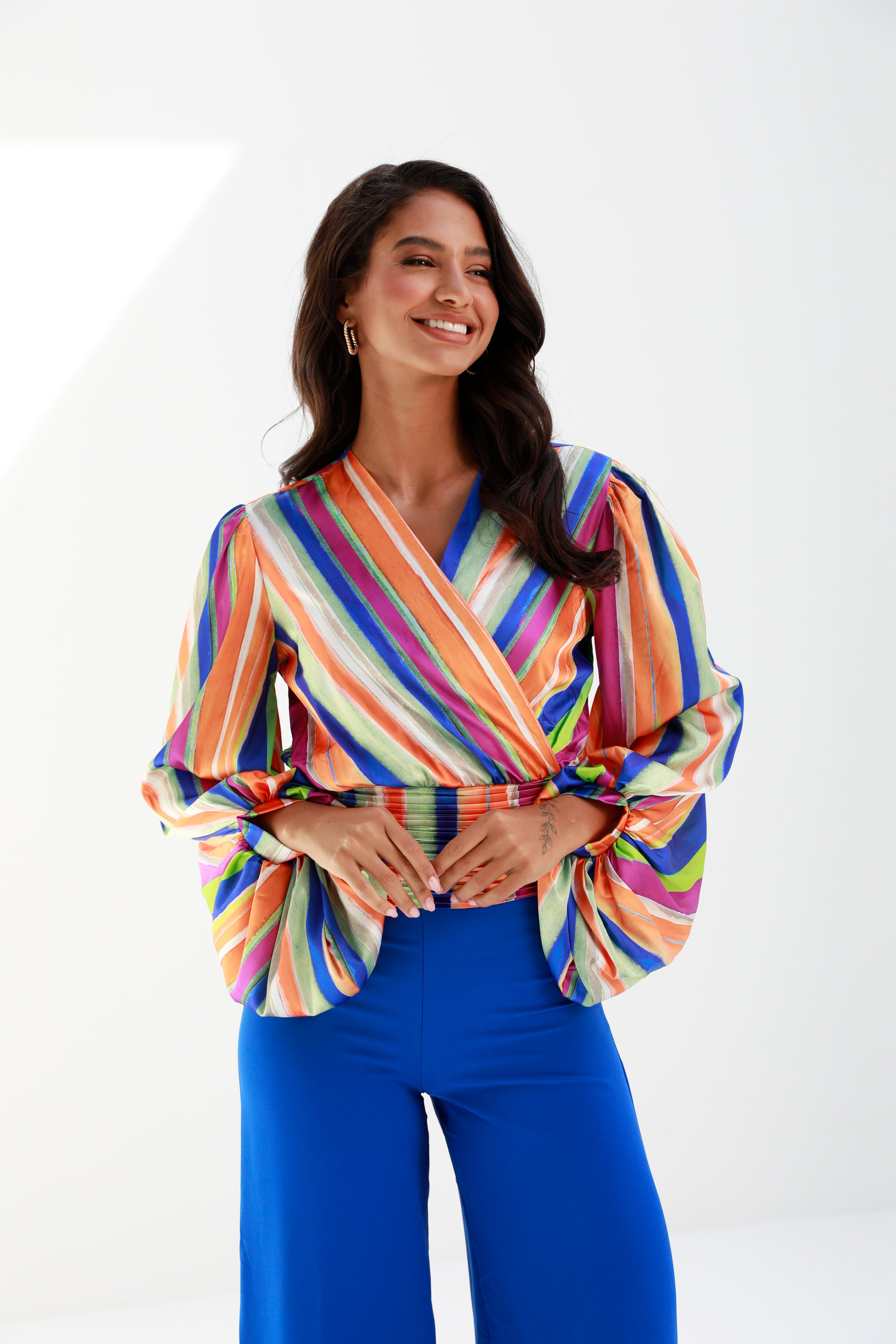 Blue | printed balloon sleeve blouse | Risska